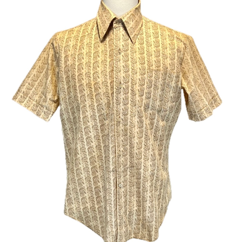 VINTAGE Montgomery Ward‎ 70s men’s button down shirt short sleeve floral neutral